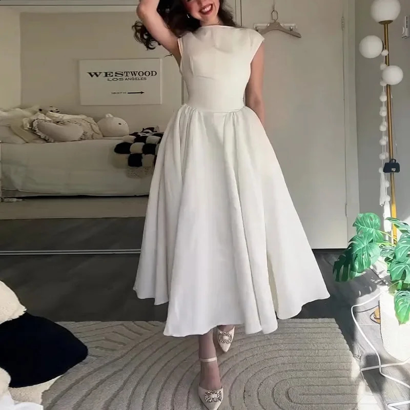 Summer 2025 Sexy Slim Fit Midi Dress Pure Color round Neck Sleeveless Womens Dress Cross-Border Fashion Elegant Style 250319