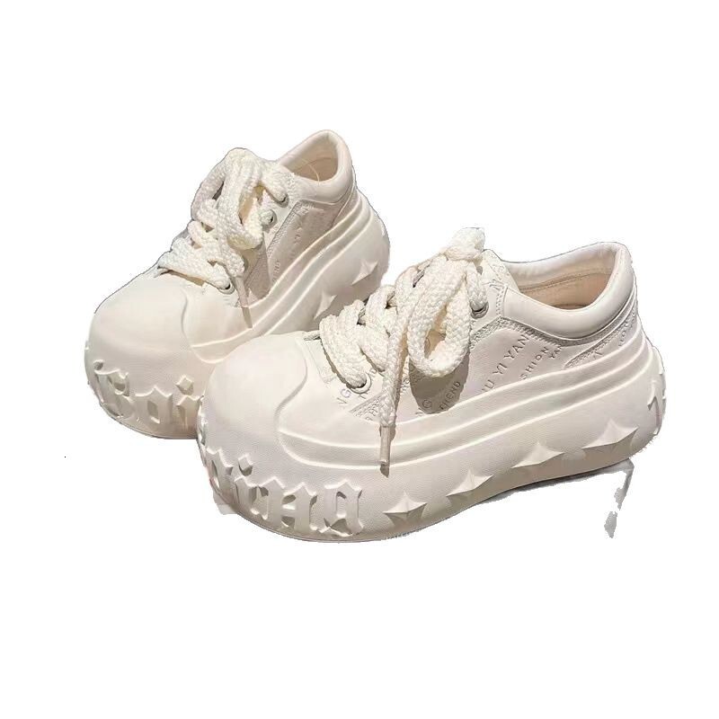 2025 New Pearl Polishing Gold Letter Thick Bottom Sponge Cake Casual Bread Dissolved Small 6cm Designer Fashion White Women's Shoes