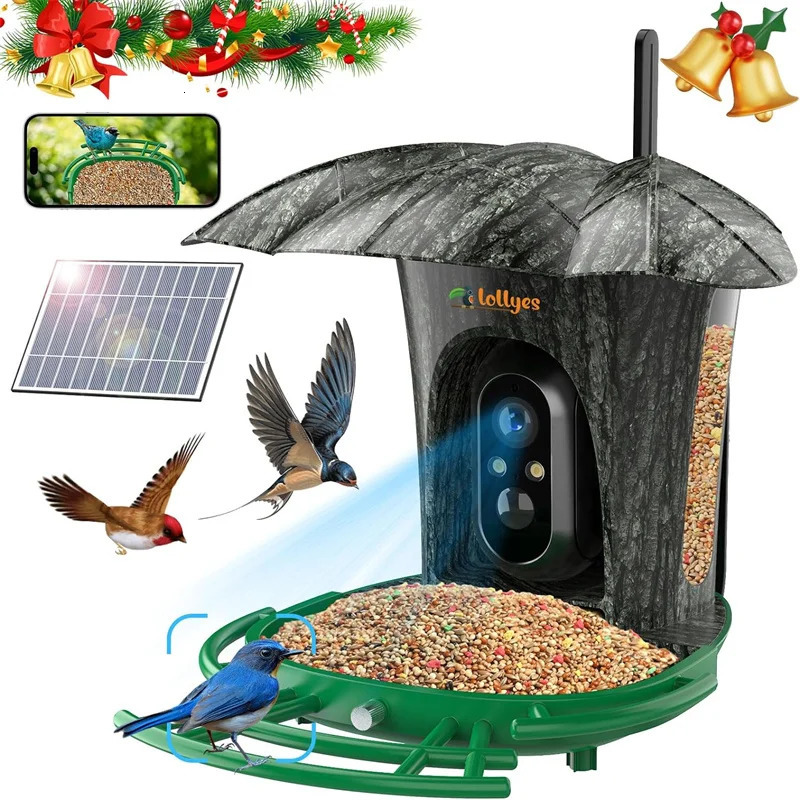 Smart bird feed camera with 64G card 1080P highdefinition AI recognition of species hummingbird house 7W solar panel 250320