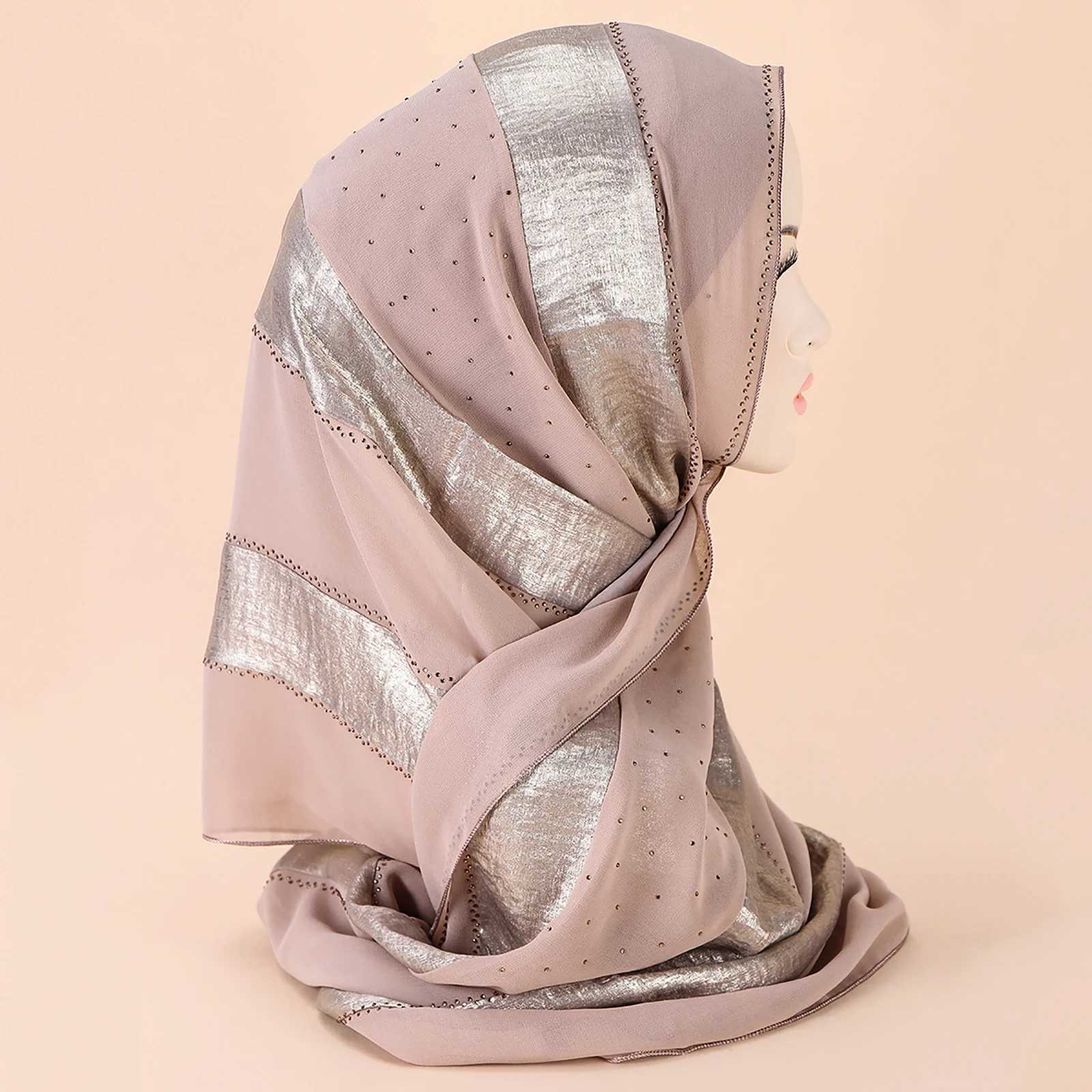 Middle East New Gold Craft Fabric Spl Chiffon Handmade Diamond Decorative Edition Muslim Wen Band Scarf Headscarf X250324