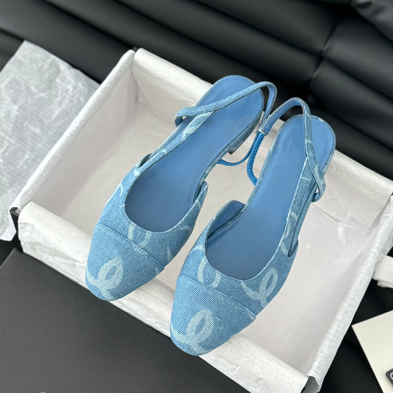 Slingback thick Sandals leather sole chunky block Heels flats Round toe High Quality Women's luxury designers wedding Dress shoes factory footwea Size 35-43