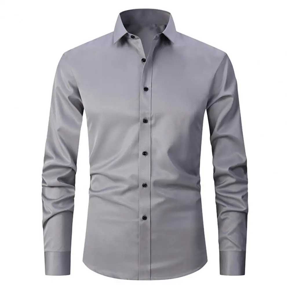 Mens long sleeved casual shirt solid color commercial vertical shirt black and white business shirt wedding official Camilla Masculina X250324