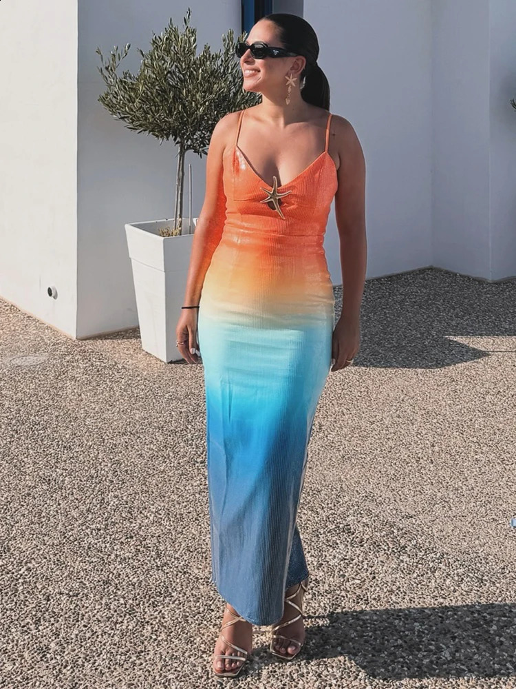 VC Gradient Sequins Dress Sexy Spaghetti Strap Sleeveless Slim Cocktail Party Slim Dress Vestidos 250324