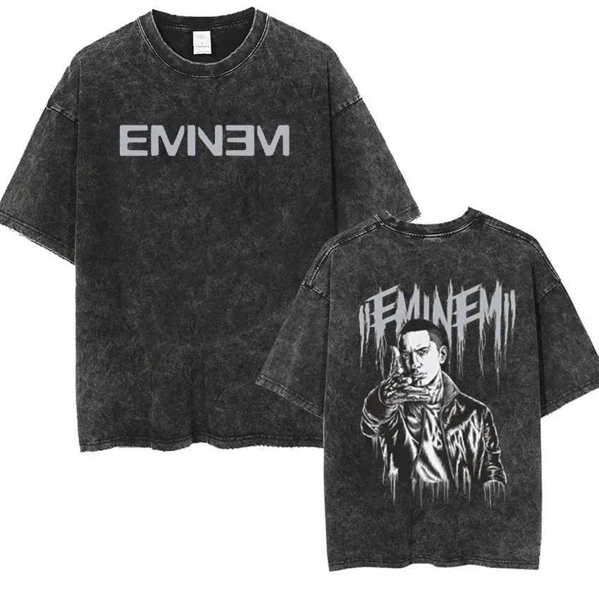 90s rapper Amus world tour music graphic T-shirt mens cool hip-hop retro wash oversized T-shirt unisex Gothic T-shirt X250324