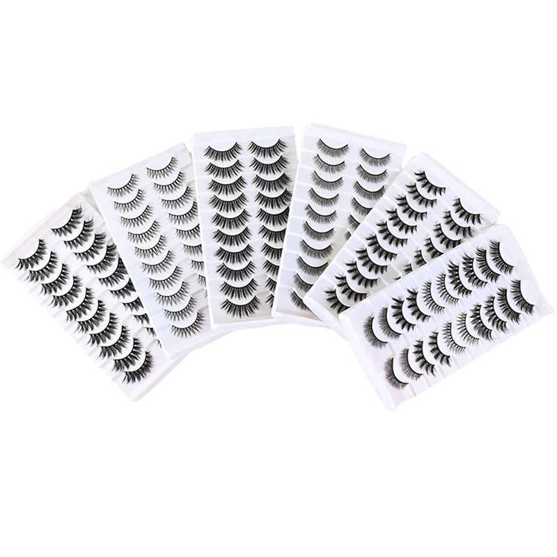 10 pairs of thick double eyelid false eyelashes whole black hard stem stage natural eyelashes W250324