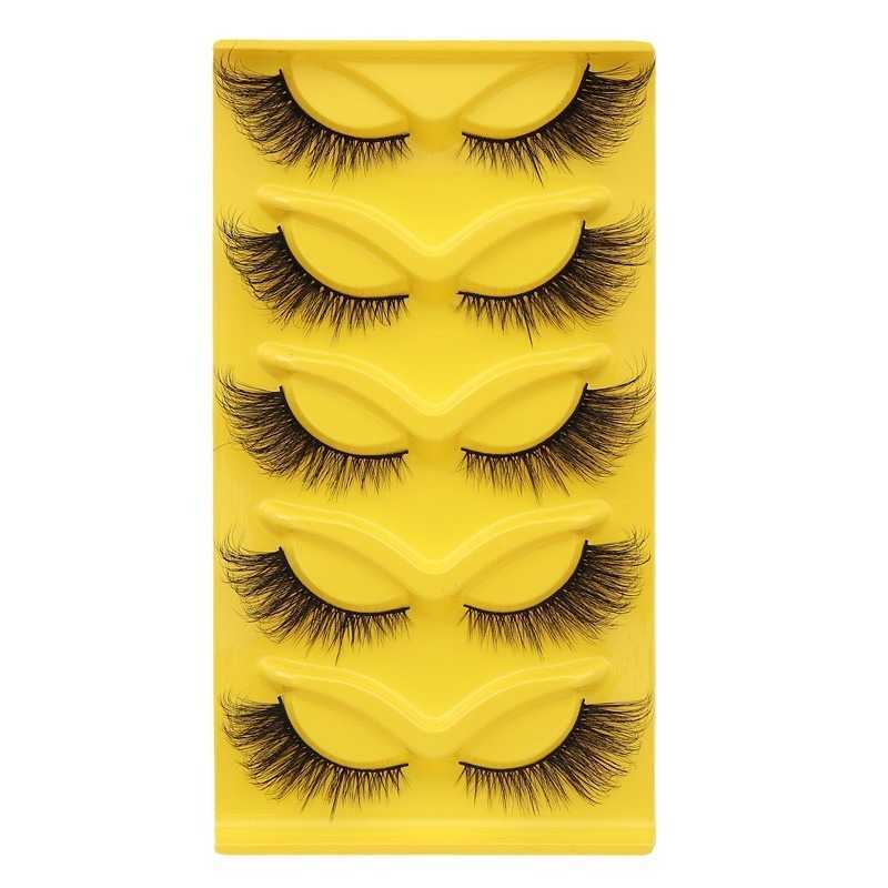 Fox style diagonal fly false eyelashes 5 pairs set 3D thick exaggerated curled multi-layer one-piece eyelashes W250324