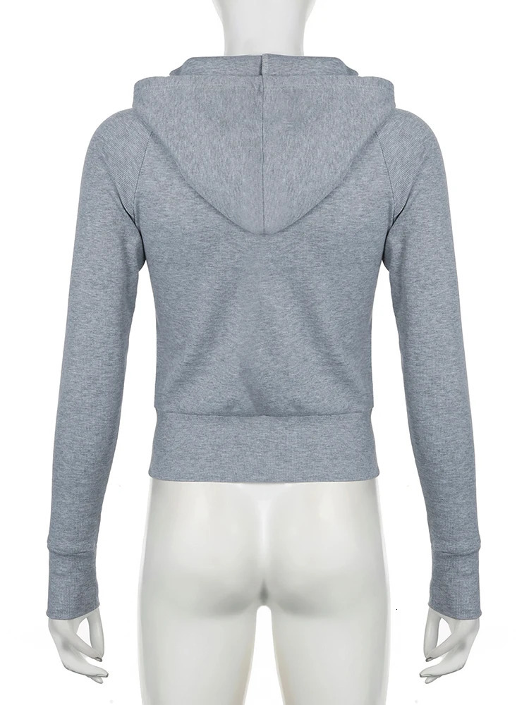 SUCHCUTE Vintage Zipper Hoodies Women Grunge Solid Color Y2k Aesthetic Ribbed Sweatshirt Autumn Hooded Harajuku Casual Pullovers 250324