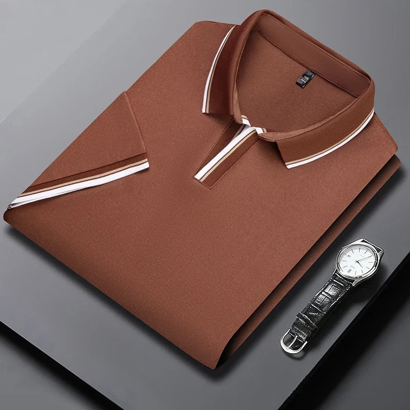 Mens solid color short sleeved polo shirt breathable and comfortable casual top 250312
