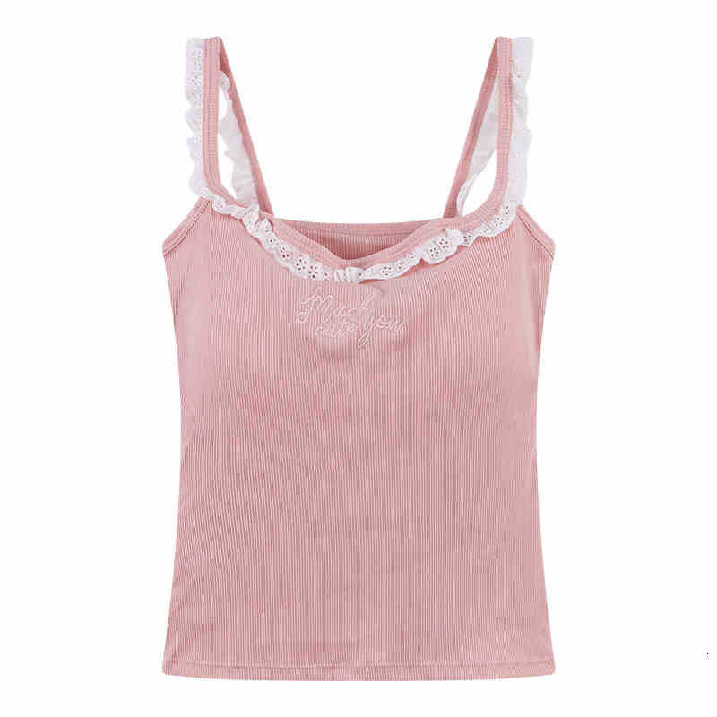 2025 New Sweet And Spicy BM Style Lace Designer Vest Outdoor Black Fungus Edge Blue Strap Vest Beach Sexy Chest Cushion Waist Slimming Bottom Skincare