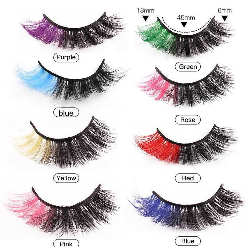 High imitation mink fur colored false eyelashes simulate thick and curled eyelashes for 8 pairs of eyes W250324