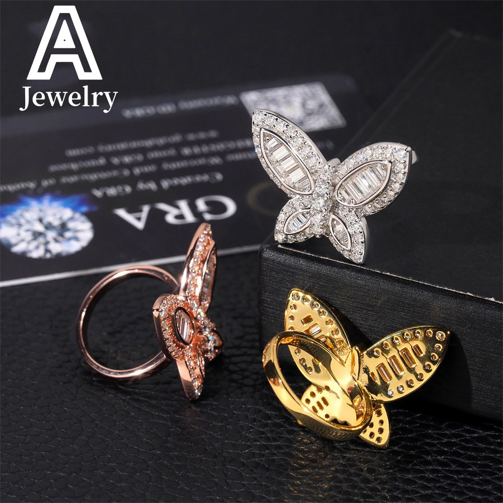 Hip Hop Fine Jewelry Butterfly Ring Moissanite Championship Ring 925 silver rings for Girl Women