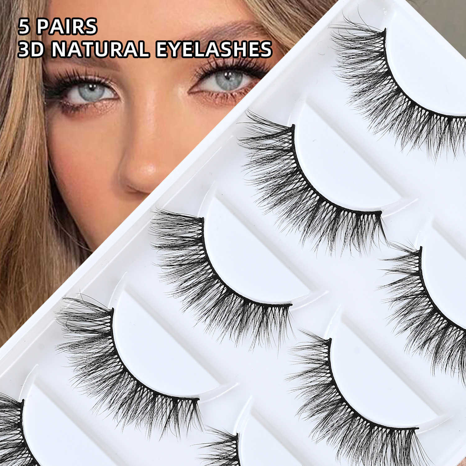 New set of five pairs of false eyelashes thick and curled one piece handmade three-dimensional eyelashes W250324