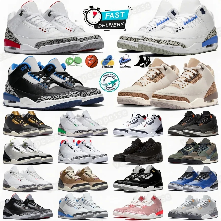 Basketball Shoes sneakers 3 Blue mens womens 3s black cement grey white green red lvory fear pack shoe midnight navy woman brown me V1tN#