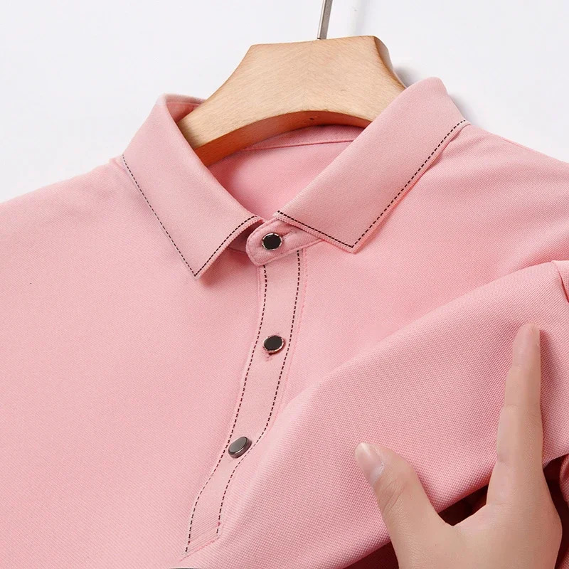 2024 Mens Solid Color Cotton Business Casual Short sleeved POLO Shirt Fashion Comfortable and Breathable Top 250312