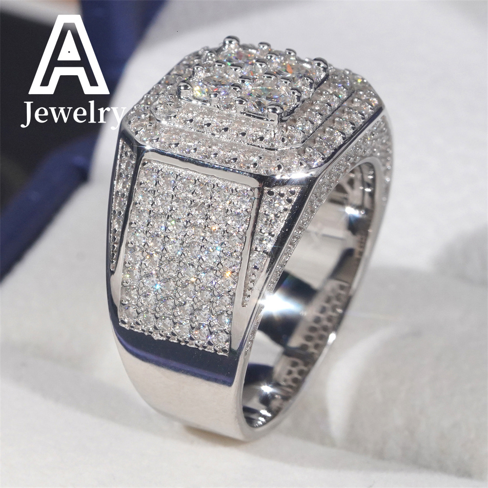 Special Offers Square Moissanite Engagement Ring Shimmering Hip Hop Jewelry Silver Mens Ring with GRA Certificate