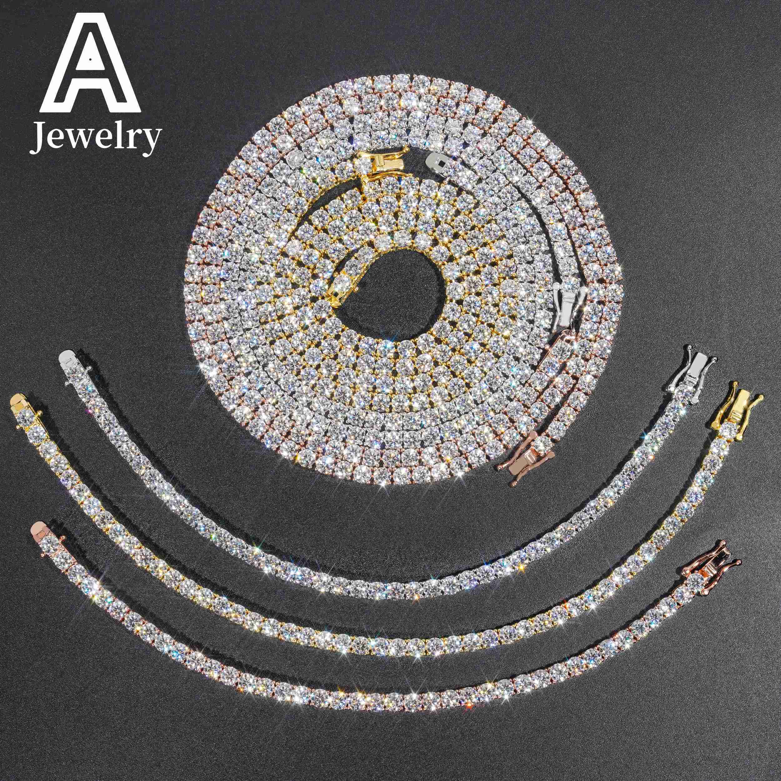 Pass Diamond Tester GRA Certificate 4MM Hip Hop Tennis Necklace Bracelet 925 Sterling Silver VVS Moissanite Tennis Chain