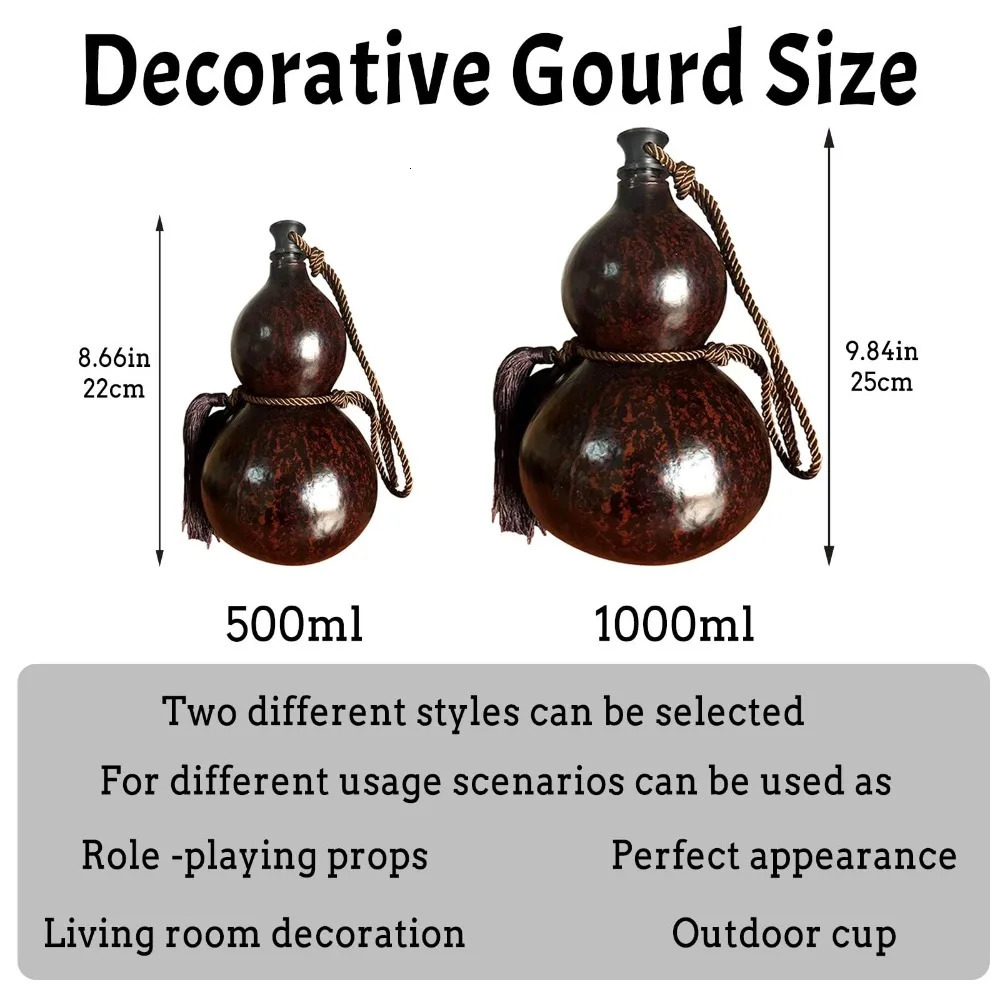 Chinese retro inspiration Gourd water bottle 500ML1000ML durable wine large capacity decoration kettle mens gift 250321z - view 3
