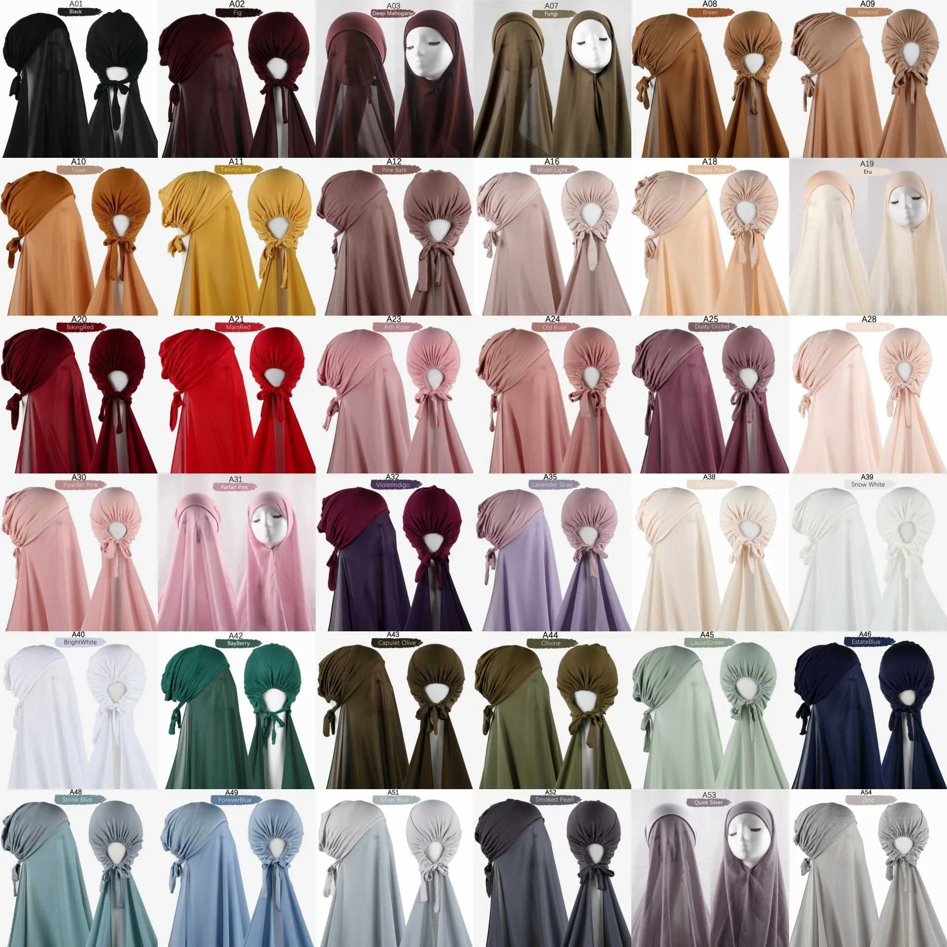 Regular chiffon shawl with Jersey bottoms cap Islamic inner scarf elastic headscarf cover turbo bag X250324