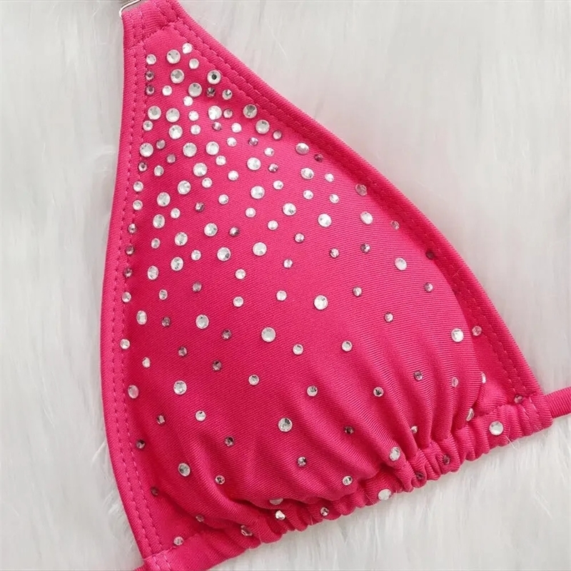 Push Up Bikini Female Bandeau Swimsuit Rhinestone Bikini Women Diamonds Pink Swimwear Brazilian Bathing Suit 250317