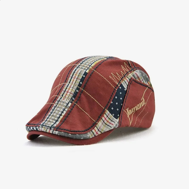 Europ American Leisure Forward Hat Men Irregular Embroidered Beret Plaid Spliced Baseball Cap Male Spring Autumn Sunshade Women 250321