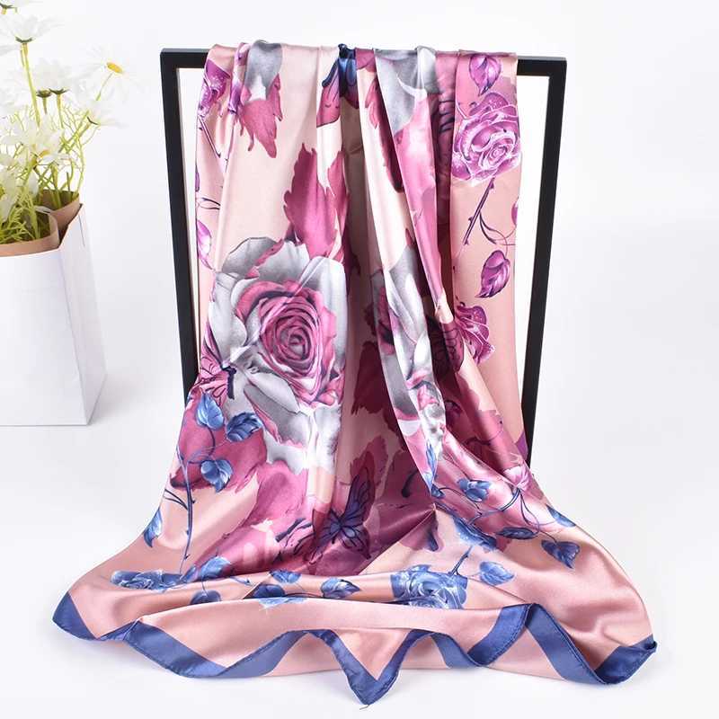 2023 New Fashion Edition Crystal Rose Pattern Printing High Quality 90 * 90 Color Ding Da Square Scarf with Spot Full X250324