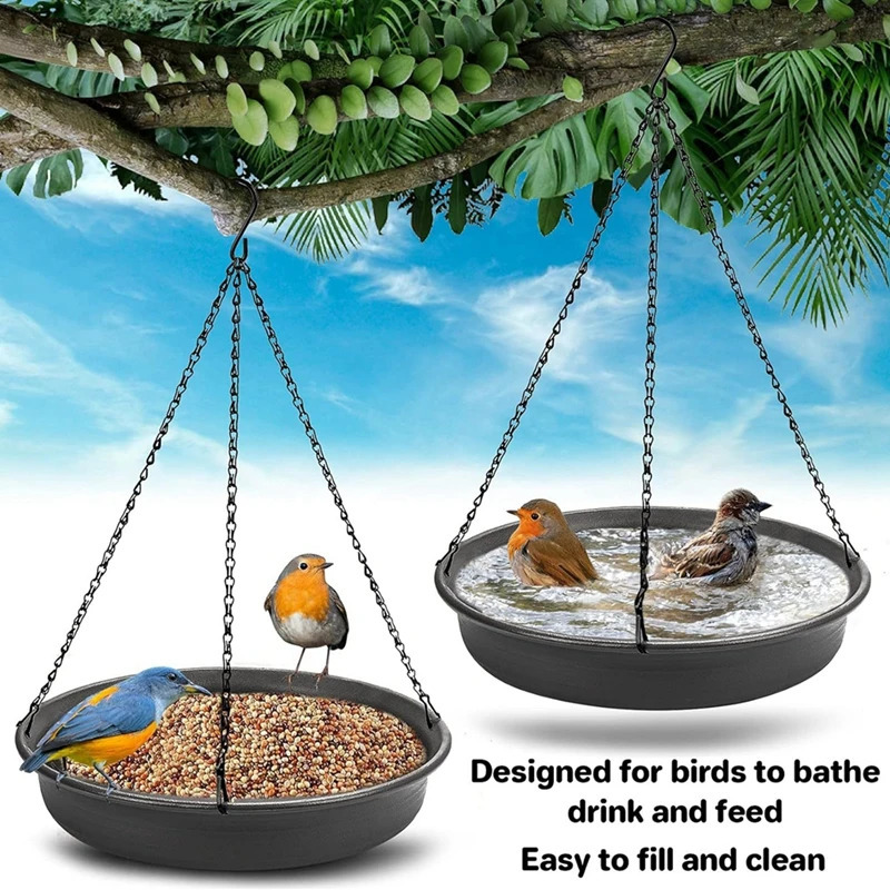 Hanging bird bathtub feeding tray platform feeder drinking bowl outdoor patio parrot tree decoration 250320