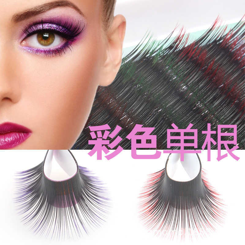 Colorful false eyelashes thick imitation mink eyelashes stage makeup exaggerated creativity transparent stem curly and upturned W250324