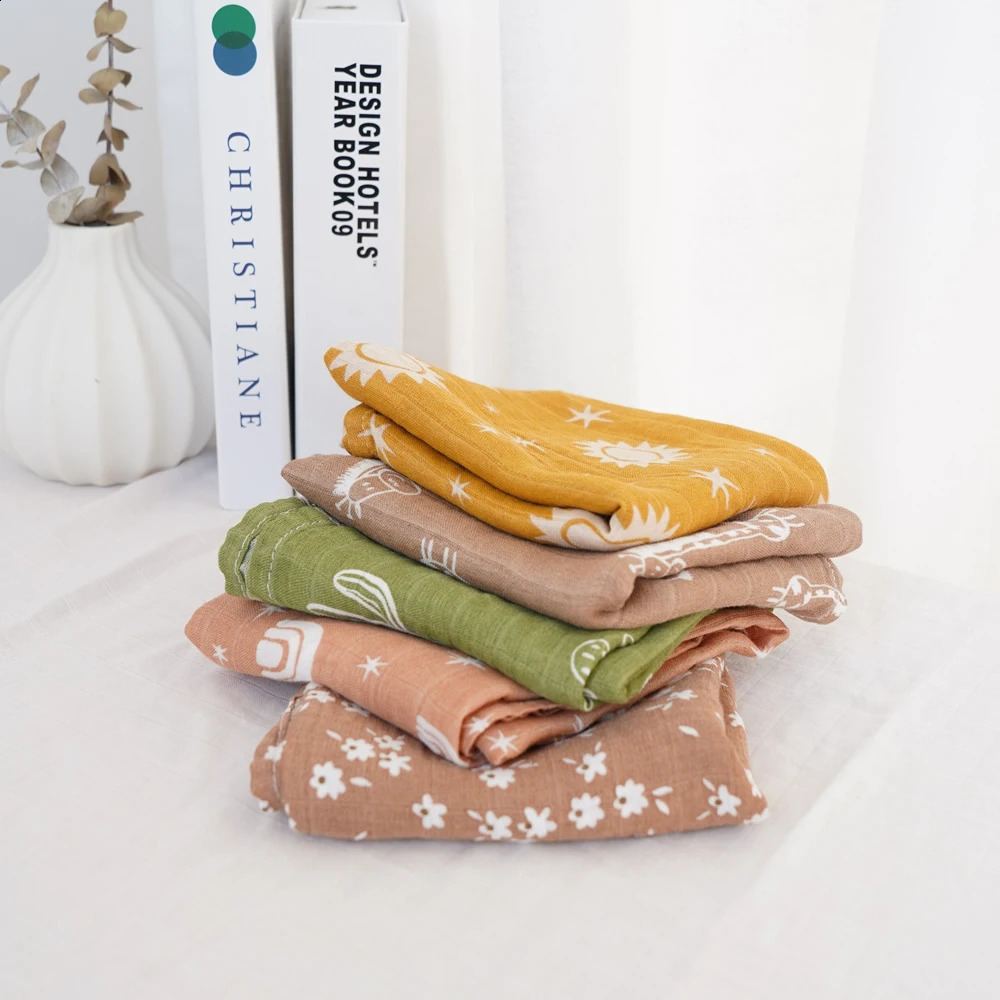 4/5 pieces of 60x60cm soft baby bib bamboo cotton denim comfortable baby scarf plain weave blanket 250324