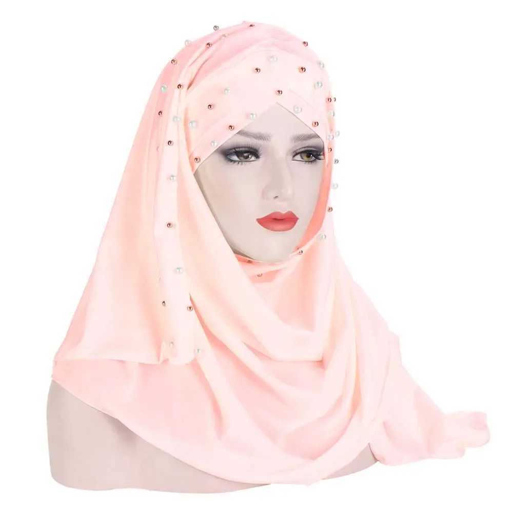 Pure Bubble Cross Scarf Headscarf Wrapped in Solid Color Instant Shawl Foam Female Muslim Headscarf Ready to Wear Accessories at Any Time X250324