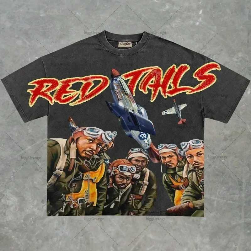 2024 fashion brand anime printed clothing mens Y2k Gothic punk style oversized retro short sleeved top womens X250324