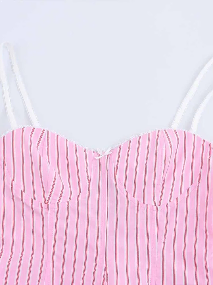 Spring womens clothing Striped poplin sleeveless camisole top Striped bow decoration elastic waist casual trousers 250324