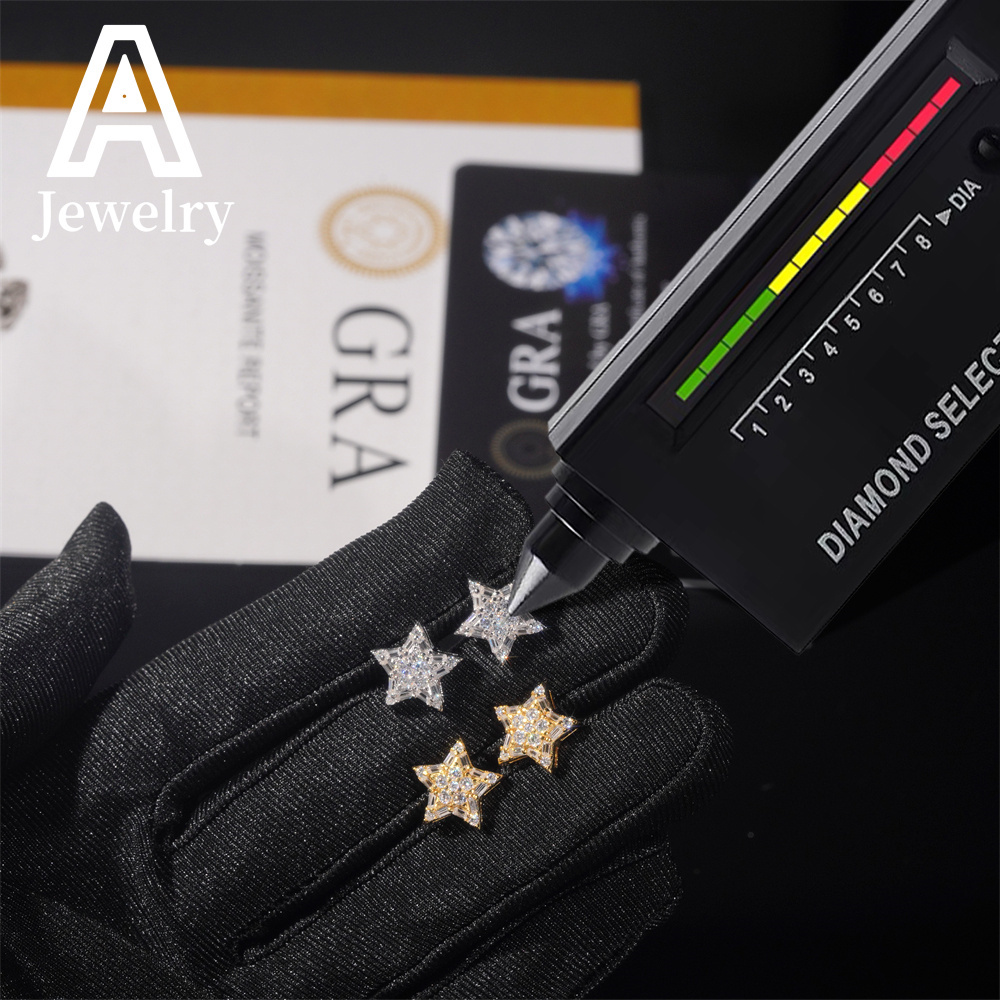 Fine jewelry Hip Hop Jewelry Pass Diamond Tester Star Shape Baguette 925 Sterling Silver Moissanite Stud Earrings