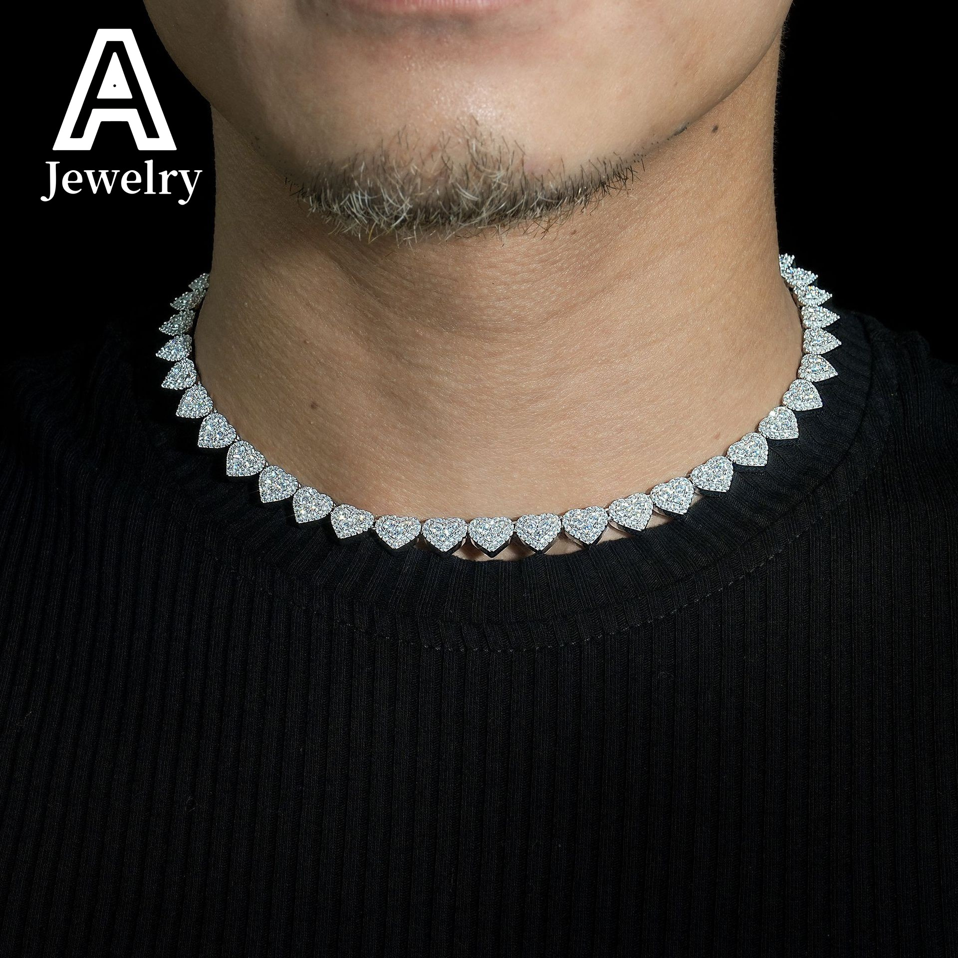 Hip Hop Jewelry 8MM Heart Shape Necklace Diamond Iced Out Cuban Link Chain Moissanite Necklace Bracelet For Men Women