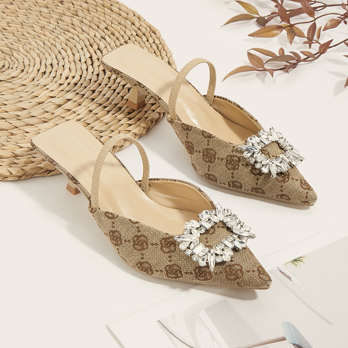 Free shipping designer heels for womens lady sandal fashion stiletto heel black rhinestone slipper outdoor shoes
