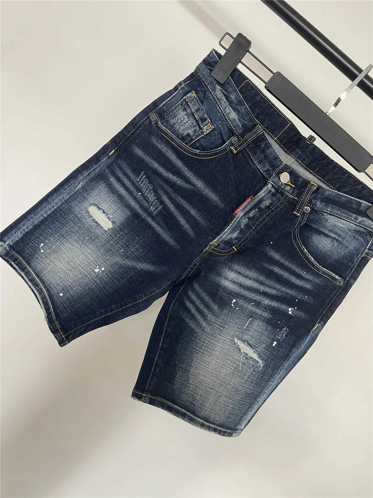 2024 Spring/Summer 5 oclock Mens Fashion Waxing Patch Embroidery Slimming Micro Elastic Denim Shorts X250324