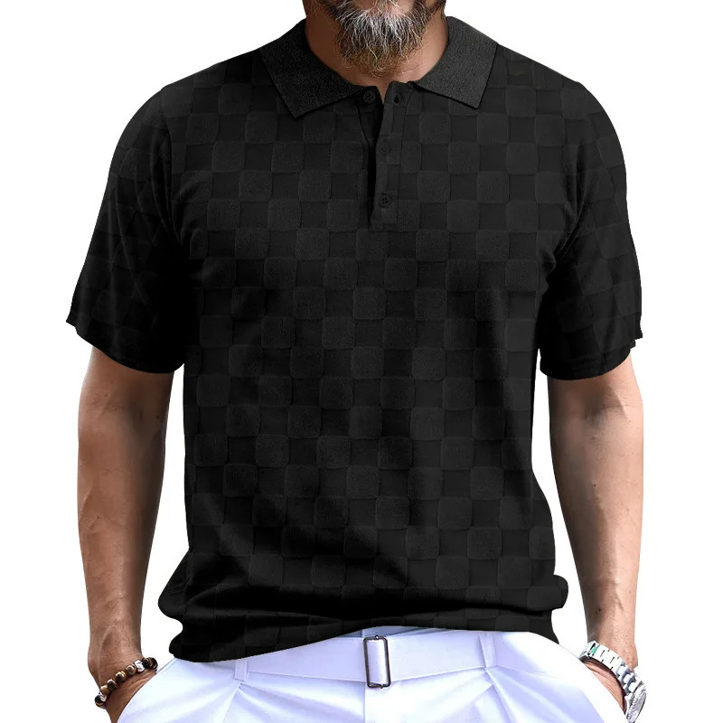 Mens short sleeved casual lapel polo shirt checkered Tshirt 250312