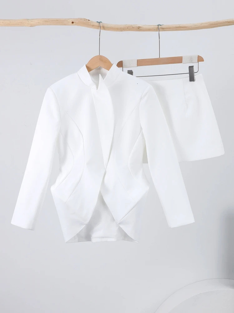 Spring Matching Sets for Women Elegant Long Sleeve Ultra Thin Coat Hip Package Mini Skirt Fashion White Lady Suit Office Edition 250324