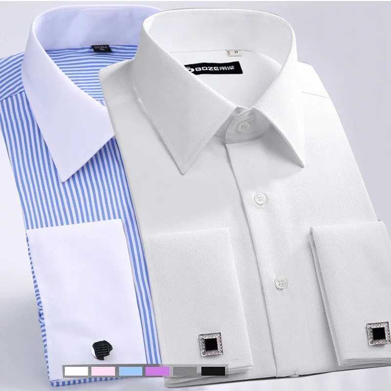 M~6XL mens long sleeved slim fit thin collar contrasting colors different collars business casual cuffs collar shirt X250324