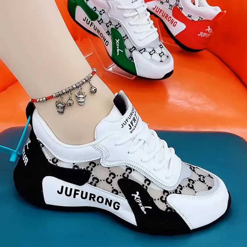 Womens casual sports shoes summer new print Fi breathable mesh lace sports shoes womens designer shoes Zapatos De MujerXJ250324