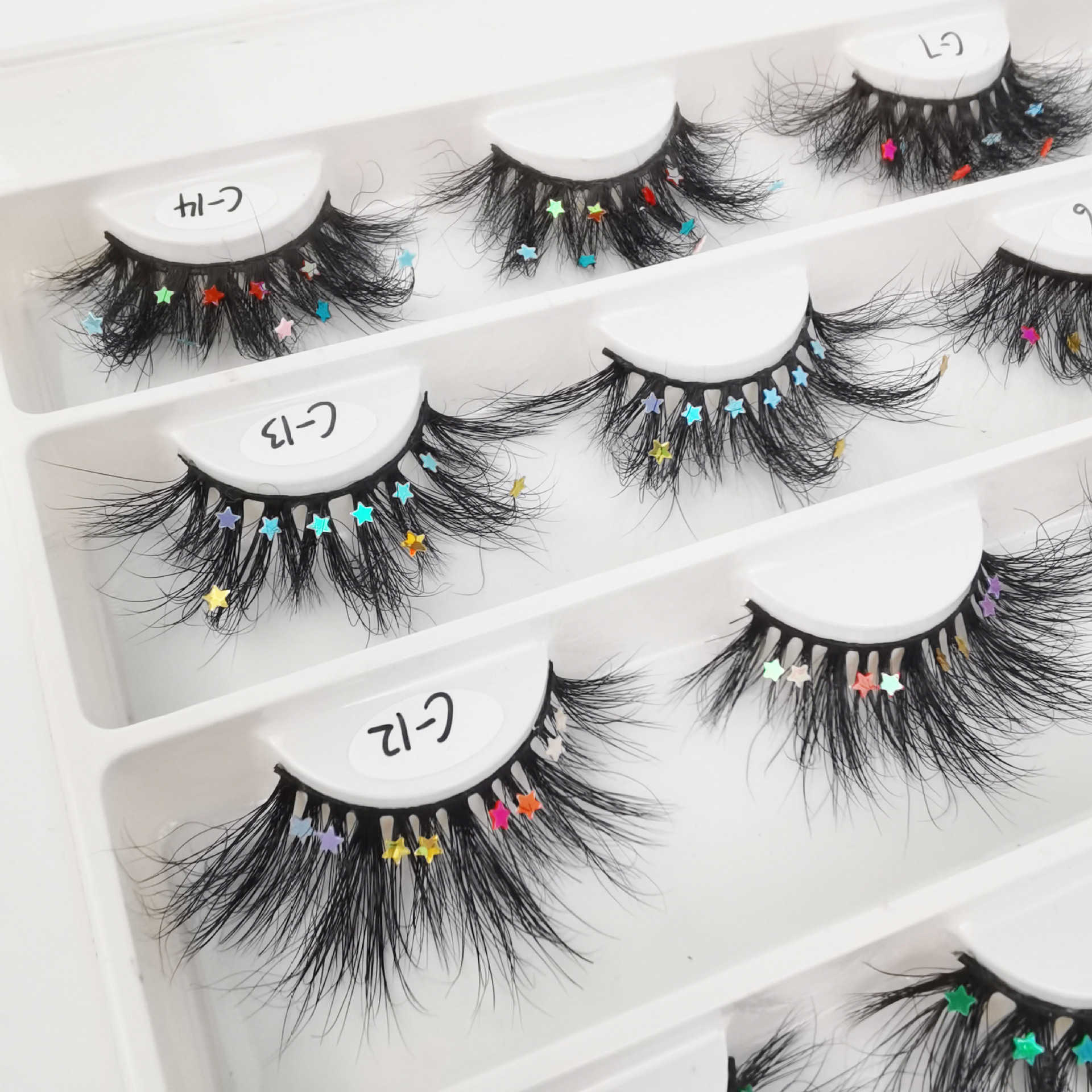 Color 3D false eyelashes Christmas makeup stage makeup glitter powder sequins thick exaggerated mink eyelashes W250324