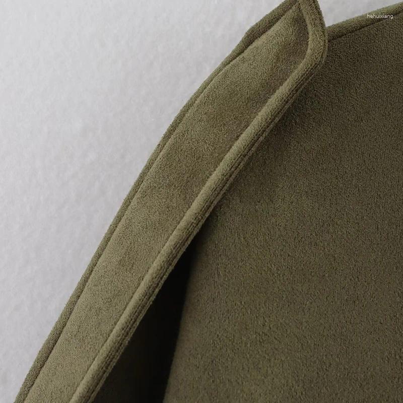 Women's Jackets Green Suede Jacket Women Lapel Zipper Long Sleeve Pockets Bomber Coat 2025 Spring Autumn Lady Loose Motorcycle Outwears