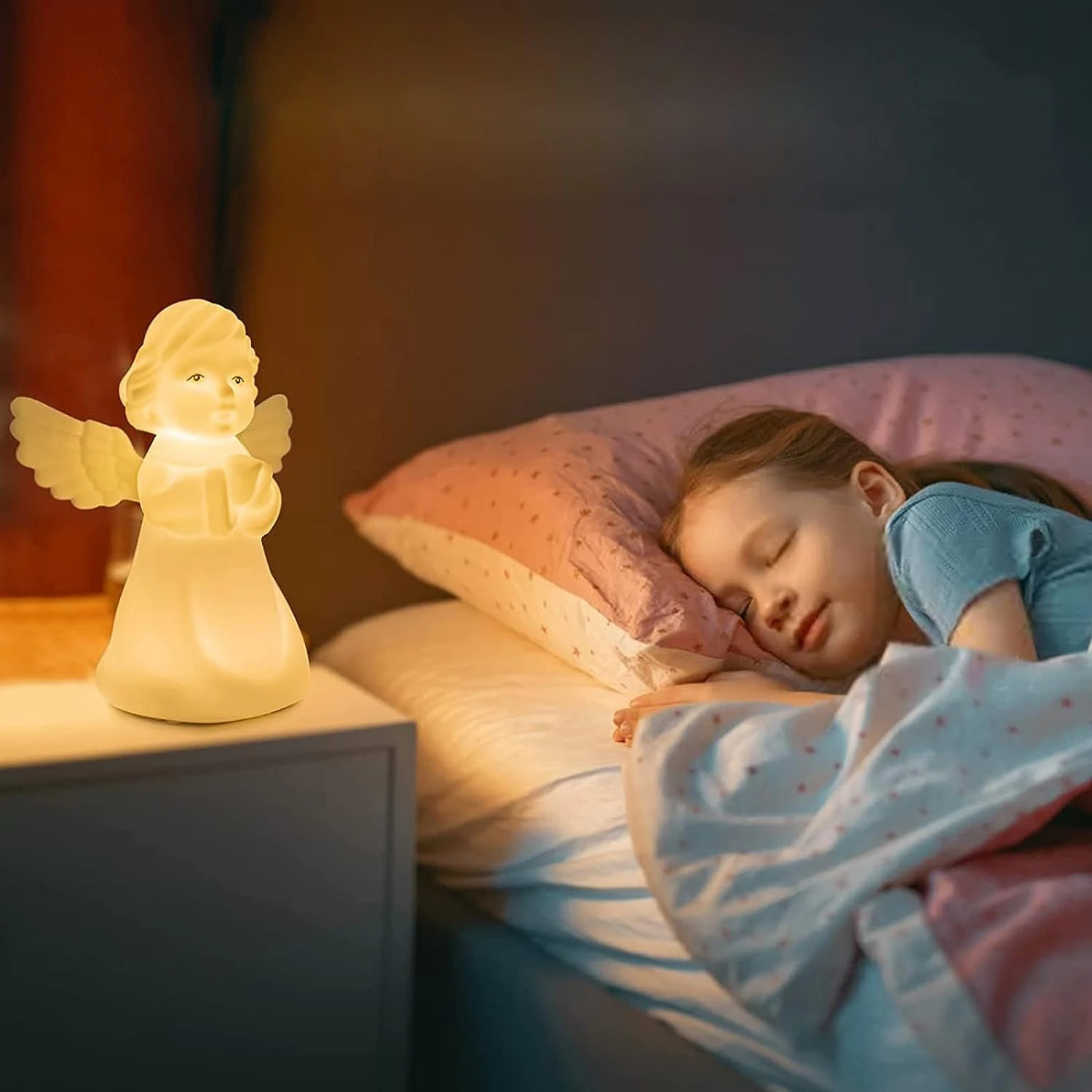 Cute angel night light silicone USB charging touch sensor RGB sleep light baby birthday gift bedside lamp 250324