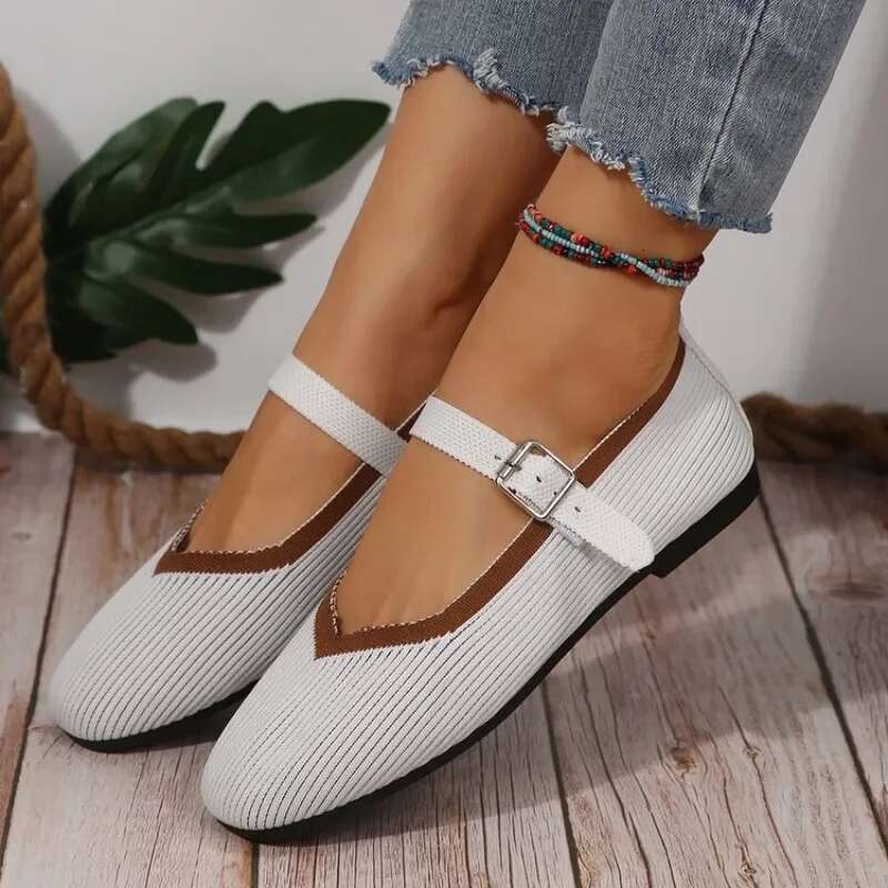 Elegant Mary Janes Flats Women Black Buckle Strap Shallow Casual Ballet Shoes Ladies Spring Autumn Canvas Loafers