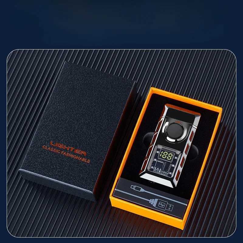 Fashionable Dual Flame Switch Gas Lighter Digital Display Arc Ignition Smart Type-c Rechargeable Lighter Creative Mens GiftC250319