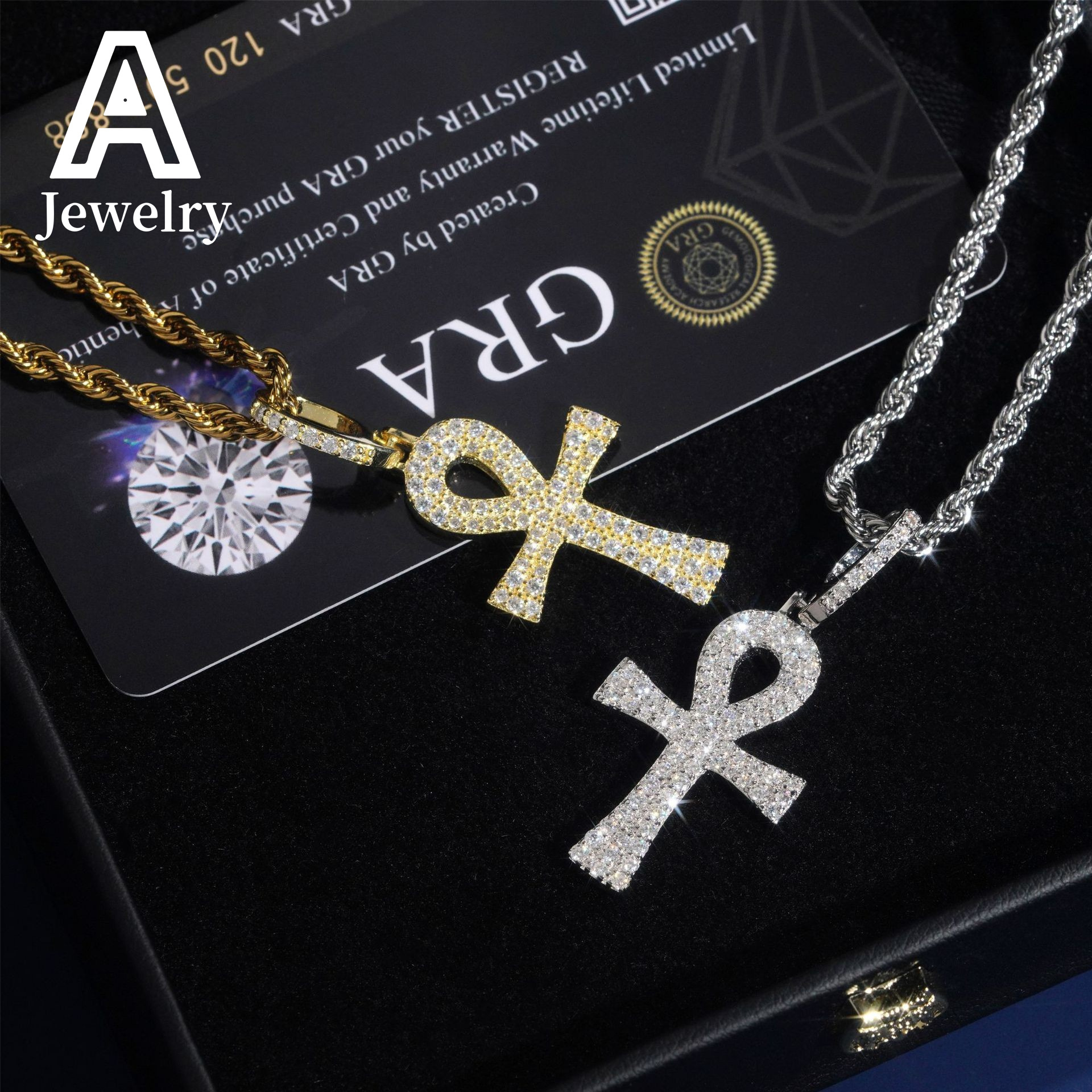 Fashion Cross Pendant 925 Silver Jewelry Moissanite Ankh Cross Charms Iced Hip Hop Pendants