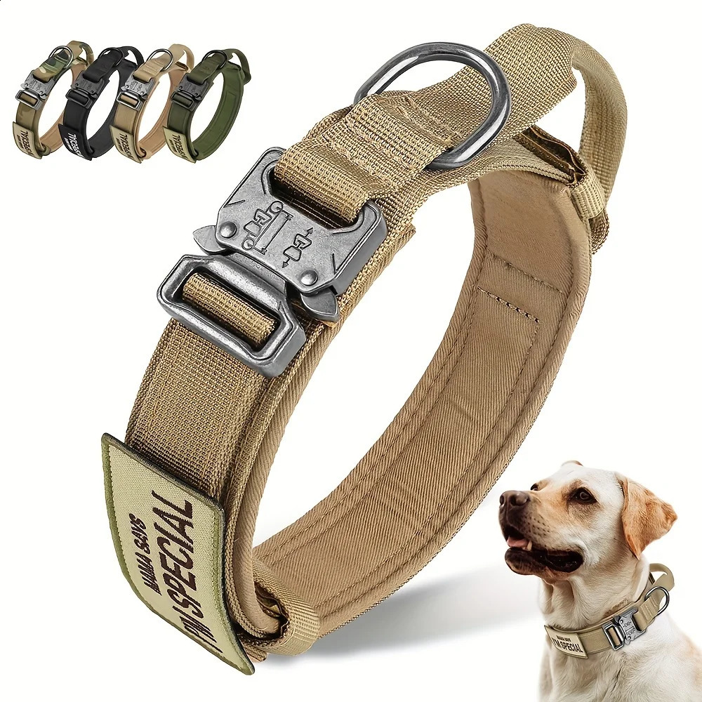 Heavy Duty Tactical Dog Collars with Handle Military Collar with Patch Outdoor Training and Walking for Medium and Large Dogs 250320