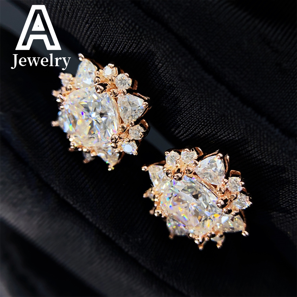 Brilliant VVS Lab Diamond Studs Hip Hop Silver Jewelry 925 Sterling Baguette cut Moissanite Diamond Ear rings For Men Women