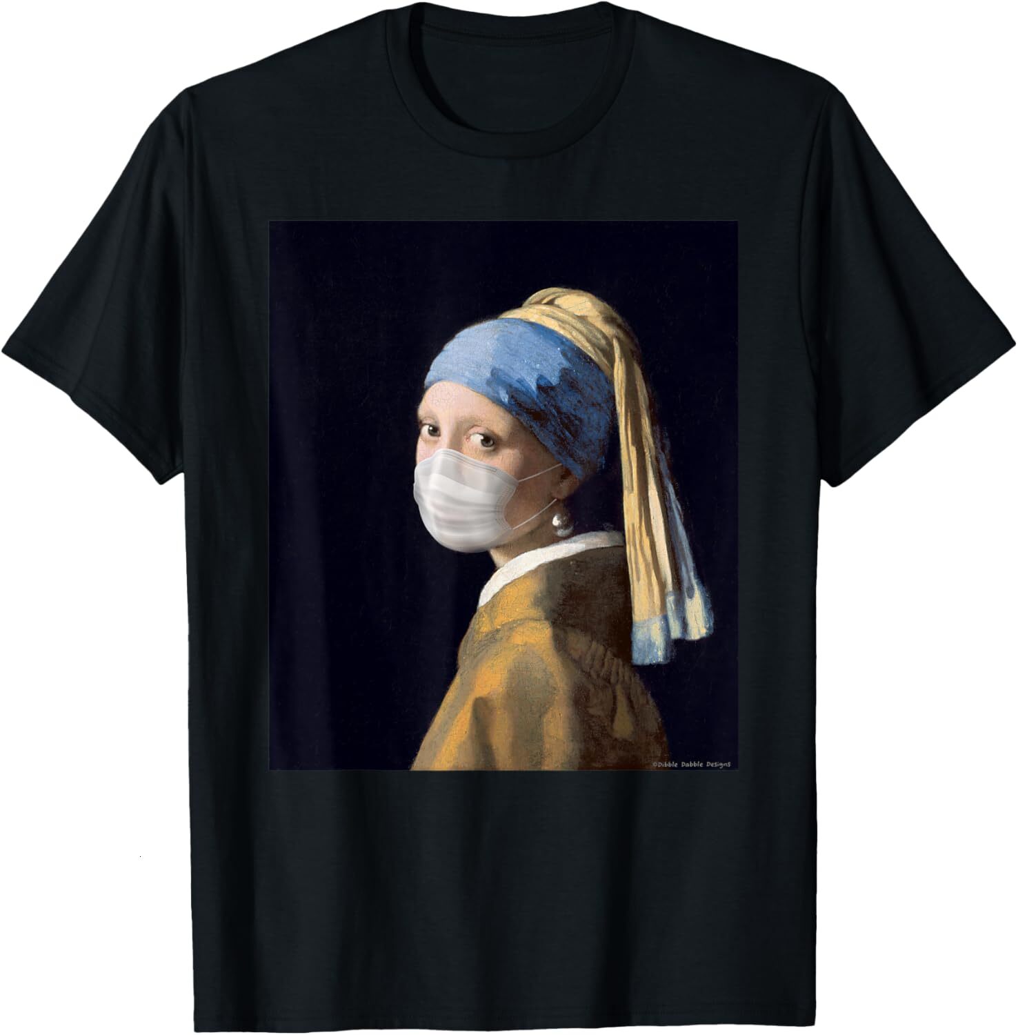 T shirt for Mens Famous Painting Girl with a Pearl Earring Wearing Mask Graphic Tee Casual Tops Clothes Short sleeve