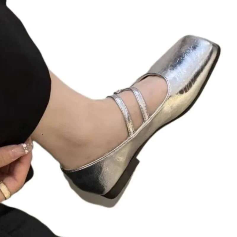 for Women 2025 Fashion One-word Buckle Women's Flats Spring Square Toe Solid Shallow Mouth Dress Daily Mary Jane Shoes