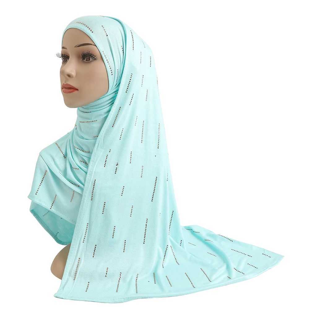 H205 Modal Cotton Jersey Soft Long Scarf with Rhinestone Rectangular Headscarf Womens Scarf Shawn Hood X250324
